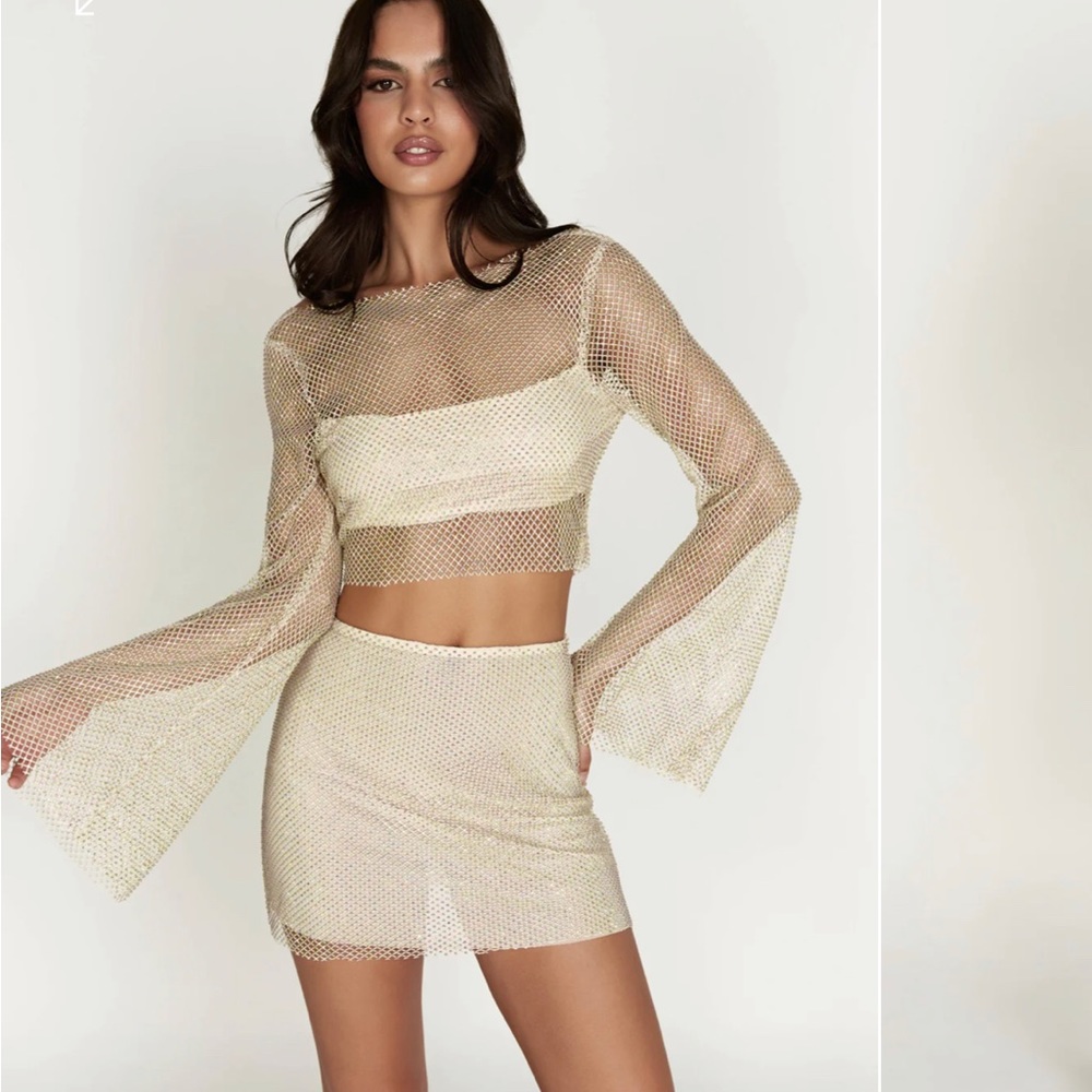 Hilton Diamanté Mesh Cowl Top + Mini Skirt